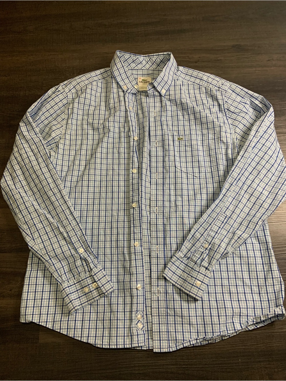 Lacoste Men's Blue & White Check Button-Down Shirt